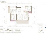 绿地V岛_3室2厅2卫 建面116平米